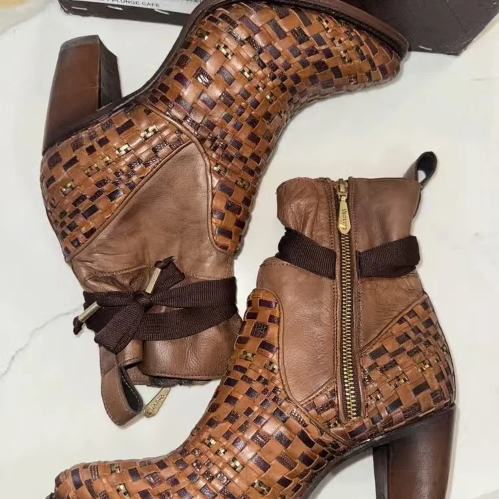 Freebird by Steven Tan and Brown Woven Heeled Boots - Picture 2 of 7